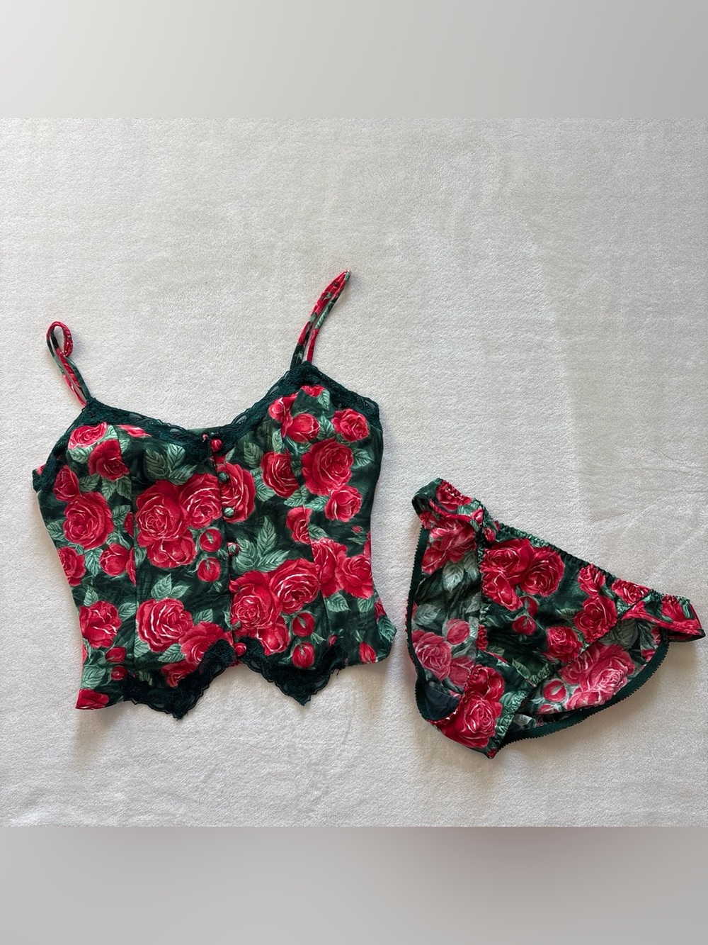 Vintage Victoria's Secret Gold Label Lingerie Set Rose Corset Lace Medium